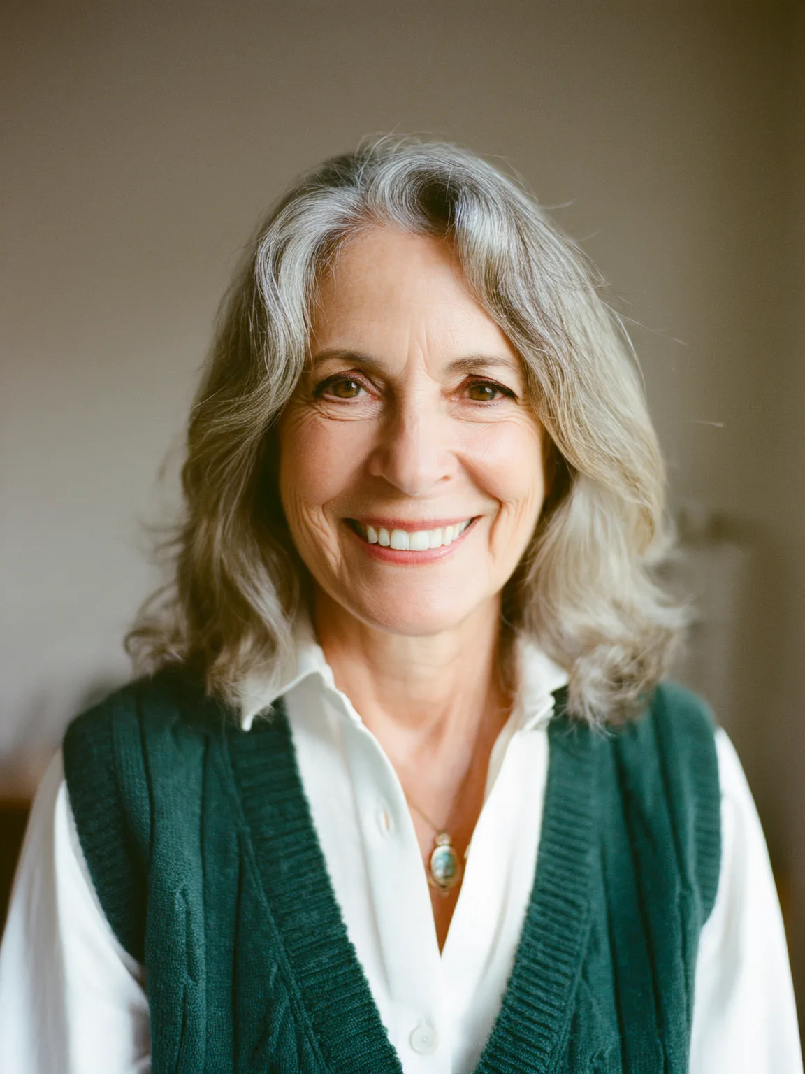 Shoulder-Length Natural Silver Frost Waves